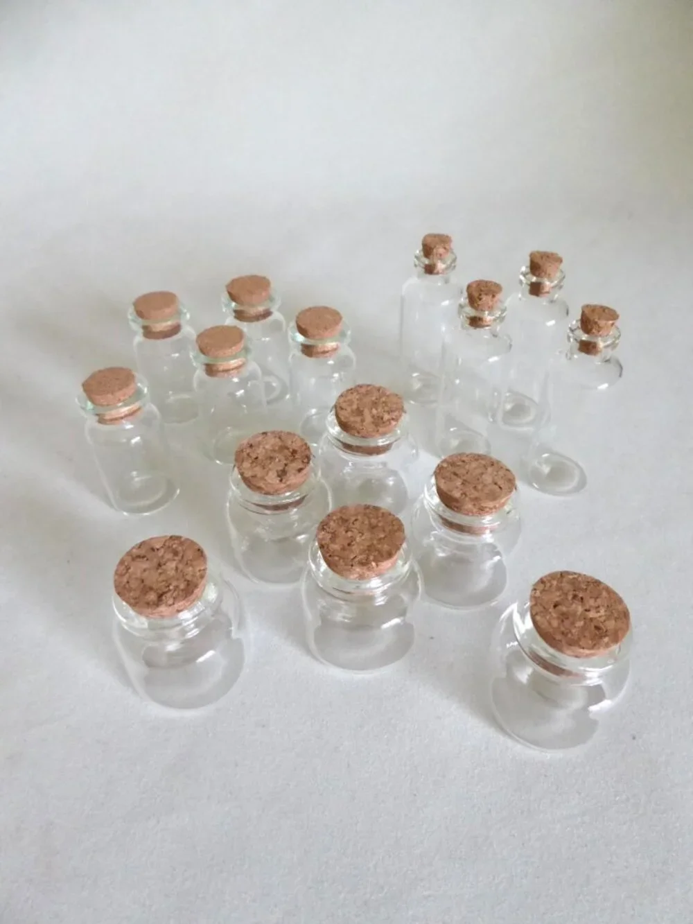 NEW MINI CLEAR GLASS JARS VIALS CORK STOPPERS MINIATURE 3 SIZES (LOT OF 15)